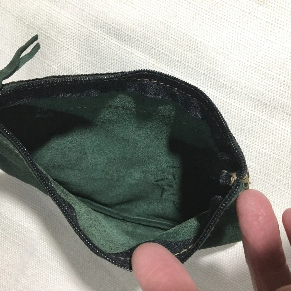 Green Suede Pouch Southwestern Beaded Zippered Small Bag Cosmetic‎ Travel